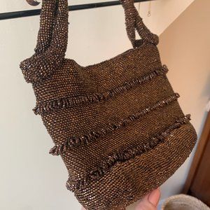 Vintage Cocoa Brown Small Beaded Shoulder Bag
